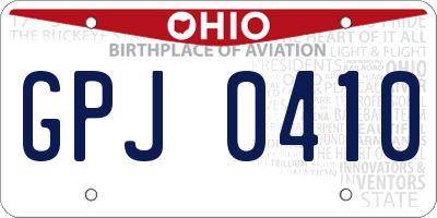 OH license plate GPJ0410
