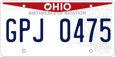 OH license plate GPJ0475