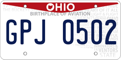 OH license plate GPJ0502