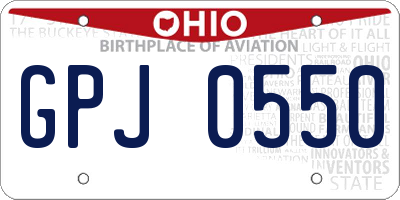 OH license plate GPJ0550