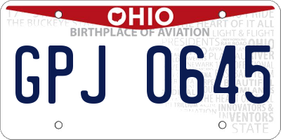 OH license plate GPJ0645