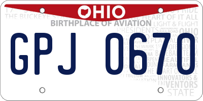 OH license plate GPJ0670