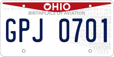OH license plate GPJ0701