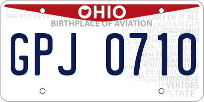 OH license plate GPJ0710
