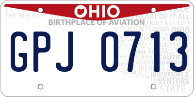 OH license plate GPJ0713