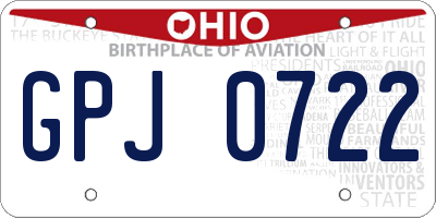 OH license plate GPJ0722