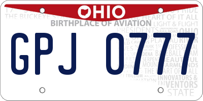 OH license plate GPJ0777