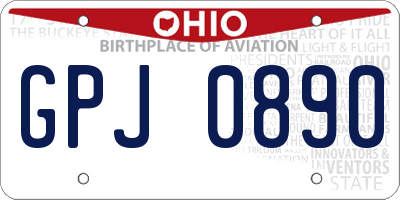 OH license plate GPJ0890