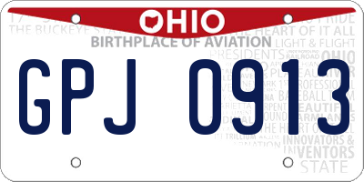 OH license plate GPJ0913