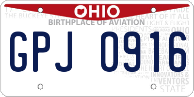 OH license plate GPJ0916