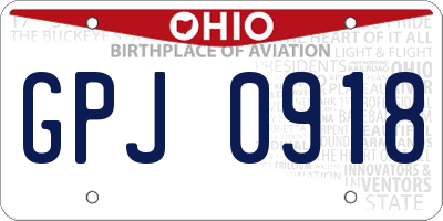 OH license plate GPJ0918