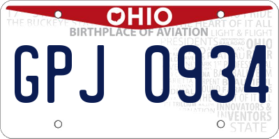 OH license plate GPJ0934