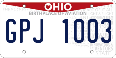 OH license plate GPJ1003