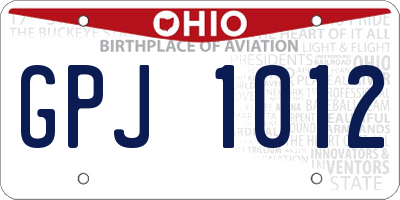 OH license plate GPJ1012