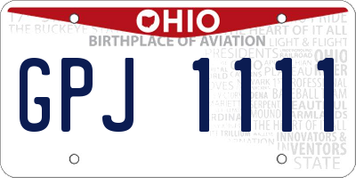 OH license plate GPJ1111