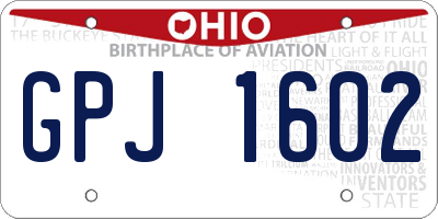 OH license plate GPJ1602