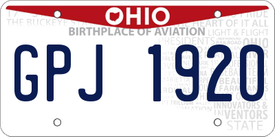 OH license plate GPJ1920