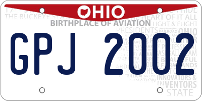 OH license plate GPJ2002