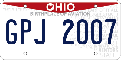OH license plate GPJ2007