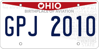 OH license plate GPJ2010