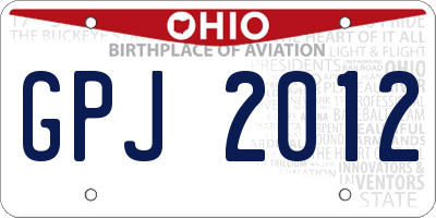 OH license plate GPJ2012