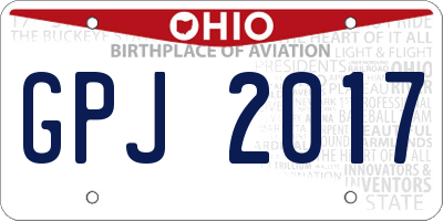 OH license plate GPJ2017