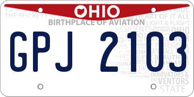 OH license plate GPJ2103