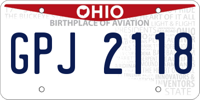 OH license plate GPJ2118