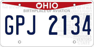 OH license plate GPJ2134