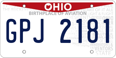 OH license plate GPJ2181