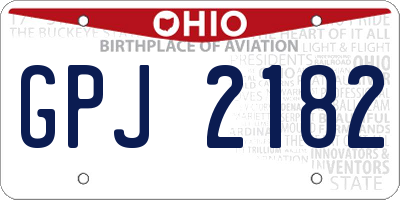 OH license plate GPJ2182