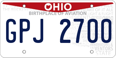 OH license plate GPJ2700