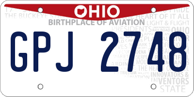 OH license plate GPJ2748
