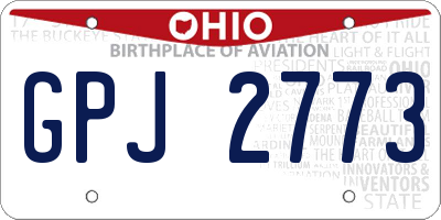 OH license plate GPJ2773