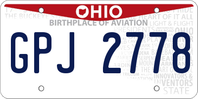 OH license plate GPJ2778