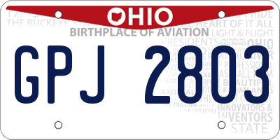 OH license plate GPJ2803