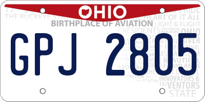 OH license plate GPJ2805