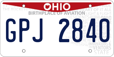 OH license plate GPJ2840