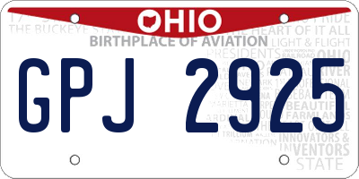 OH license plate GPJ2925