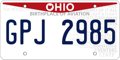 OH license plate GPJ2985