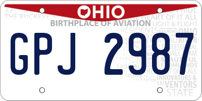 OH license plate GPJ2987