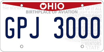 OH license plate GPJ3000