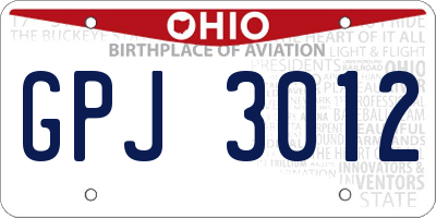 OH license plate GPJ3012