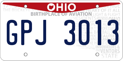 OH license plate GPJ3013
