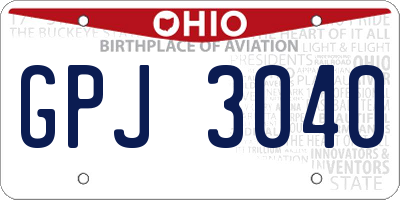 OH license plate GPJ3040
