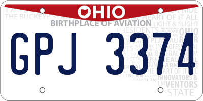 OH license plate GPJ3374