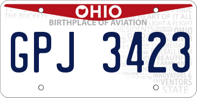 OH license plate GPJ3423