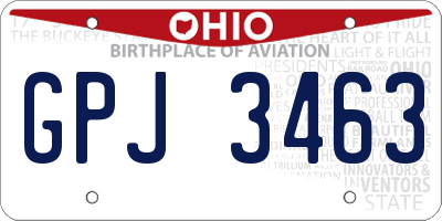OH license plate GPJ3463