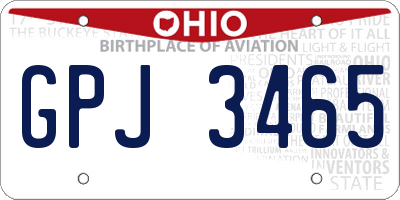 OH license plate GPJ3465