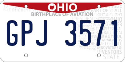 OH license plate GPJ3571